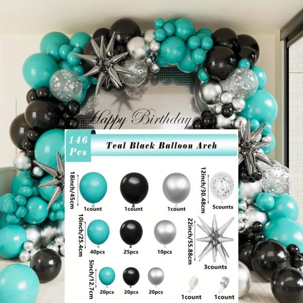 146PCS TEAL SILVER BLACK PARTY KIT - Image 3