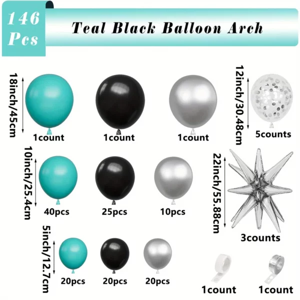146PCS TEAL SILVER BLACK PARTY KIT - Image 2