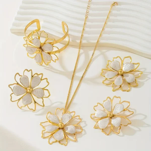 5Pcs Elegant White Flower Jewelry Set - Image 2
