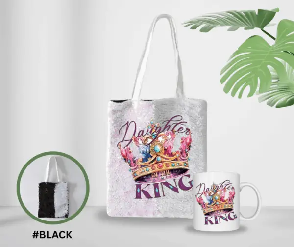 BLACK SEQUIN TOTE AND MUG SET