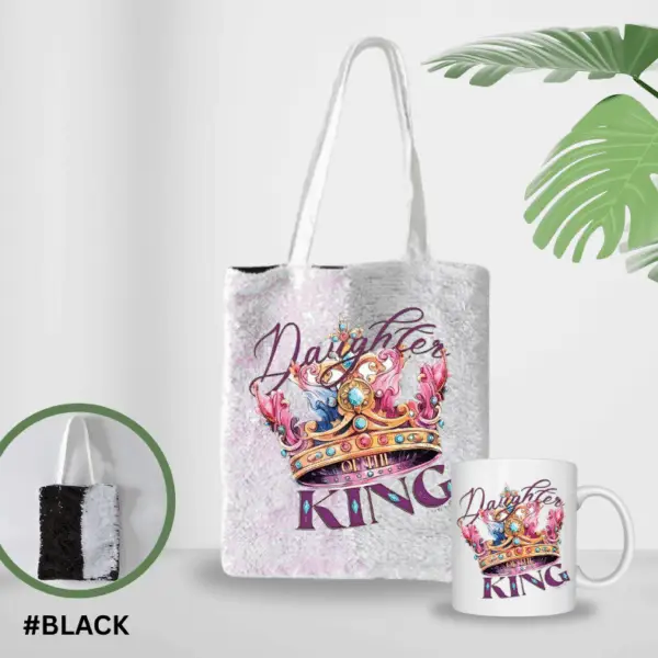 BLACK SEQUIN TOTE AND MUG SET