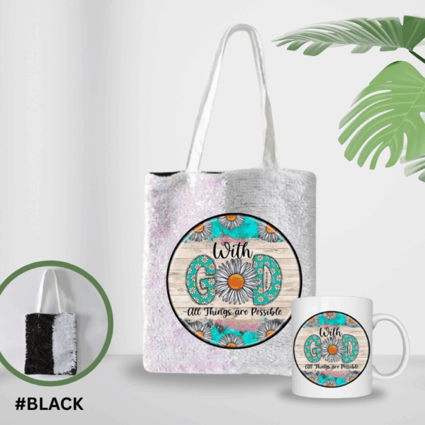 BLACK SEQUIN TOTE AND MUG SET