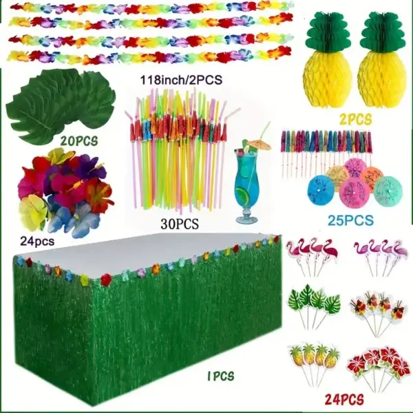Vibrant Tropical 128pcs Hawaiian Party Decoration Set